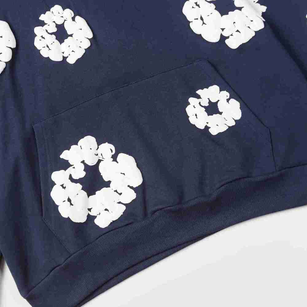 ⭐Navy 3D Foam Wreath Print Oversized Pullover Hoodie - Picture 7 of 8